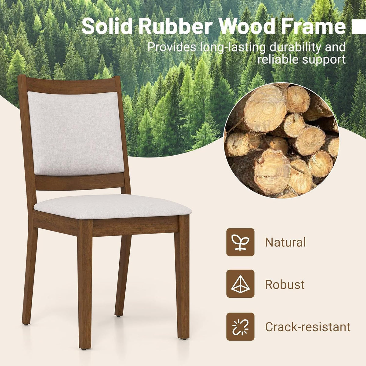 Goflame Upholstered Dining Chairs Set of 2/4, Modern Farmhouse Kitchen Chairs w/Padded Backrest & Cushioned Seat, Rubber Wood Frame