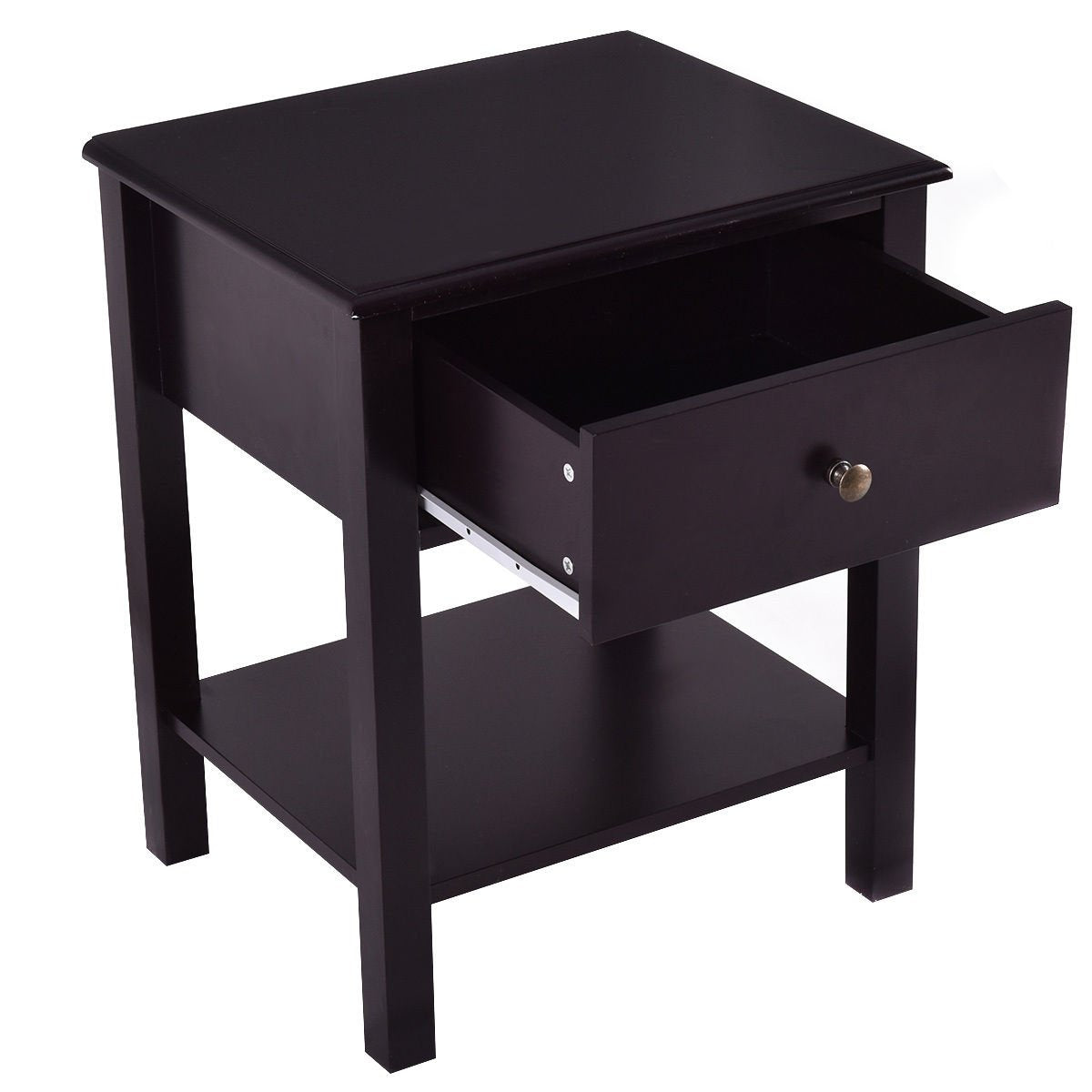 Goflame Nightstand W/Drawer and Shelf, Stable Frame Storage Cabinet