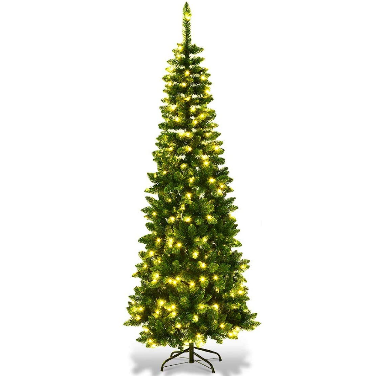 Prelit Pencil Christmas Tree, Premium Hinged Fir Tree