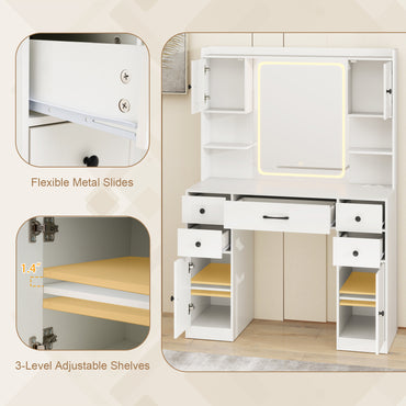 Makeup Vanity Desk with Mirror and Lights, Dressing Table with Charging Station