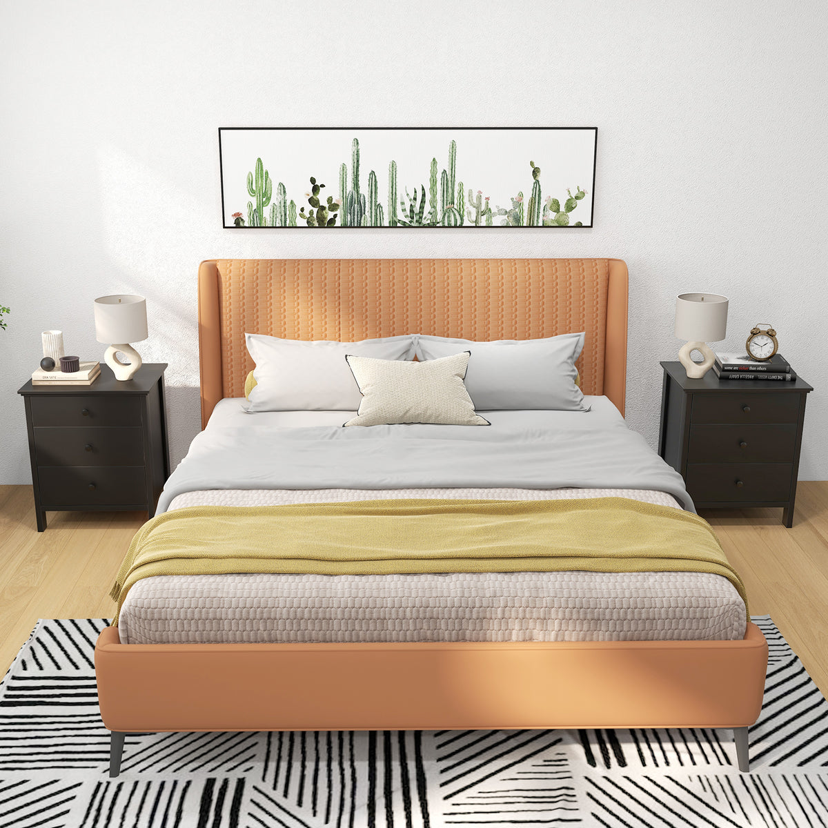 Goflame Modern 3-Drawer Nightstand Wooden Bedside Table
