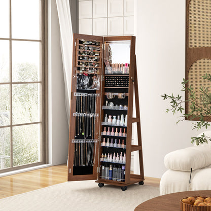 Jewelry Cabinet with Full Length Mirror, Lockable Jewelry Storage Organizer with Wheels