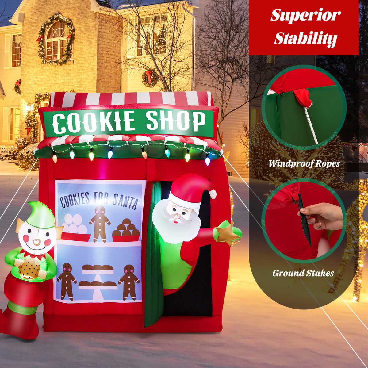 6.5 FT Christmas Inflatable Santa Claus, Outdoor Self-Inflatable Holiday Decoration with Cookie Shop