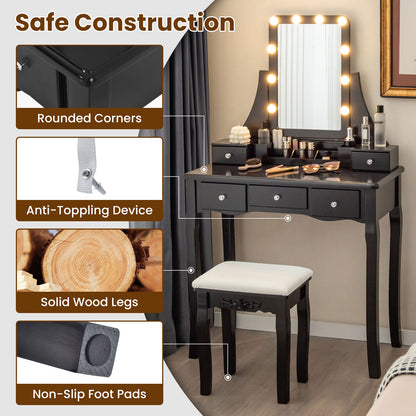 Vanity Table Set with Lighted Rotatable Mirror, Makeup Table with 3-Color Lights
