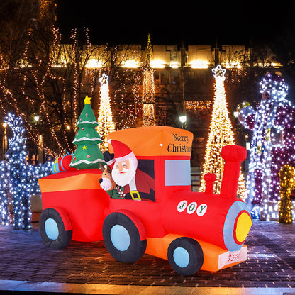 8.5FT Christmas Inflatable Train Decoration, Lighted Christmas Train with Santa Claus