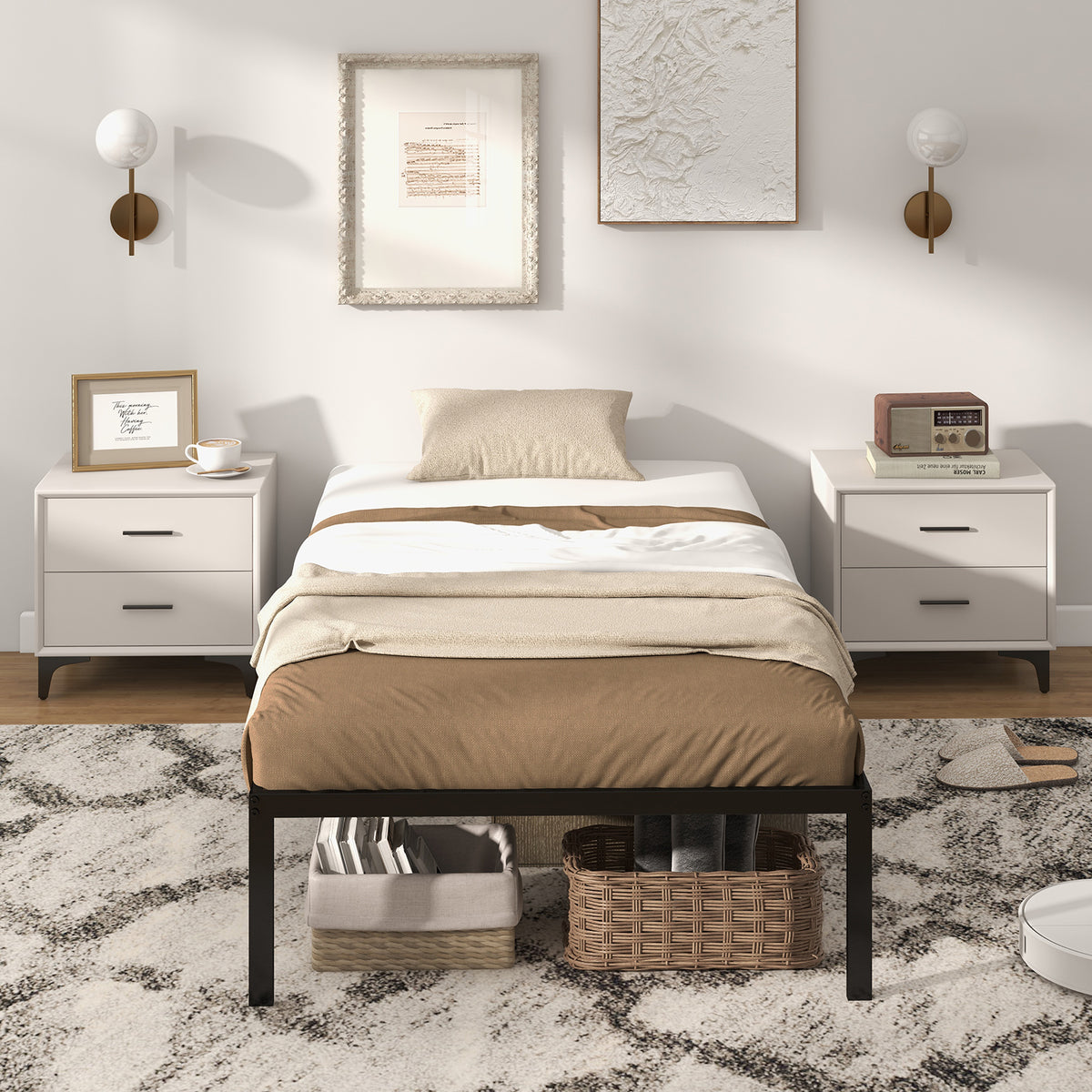 14” Twin Size Bed Frame, Metal Platform Bed Frame with Heavy Duty Steel Slat Support