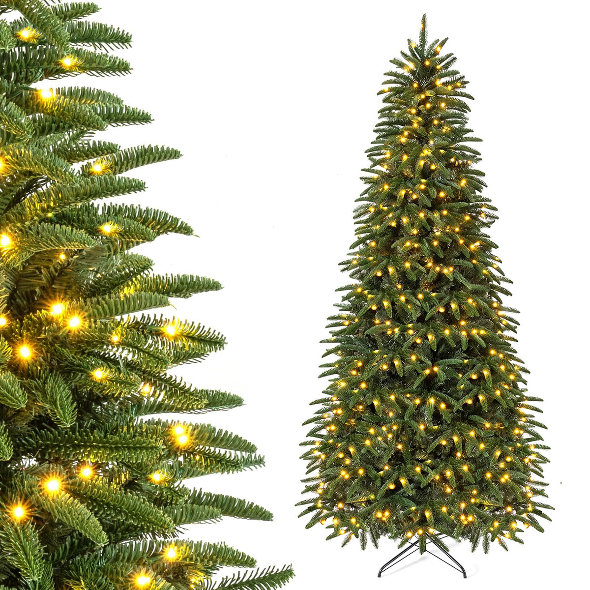 GOFLAME 5FT/6FT/7FT/8FT Pre-lit Christmas Tree | Holiday Decoration Tree with Warm White LED Lights