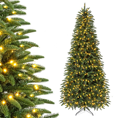 GOFLAME 5FT/6FT/7FT/8FT Pre-lit Christmas Tree | Holiday Decoration Tree with Warm White LED Lights