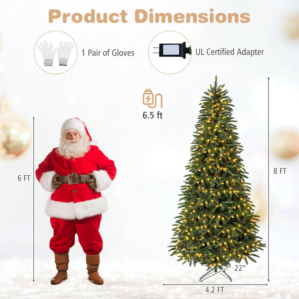 GOFLAME 5FT/6FT/7FT/8FT Pre-lit Christmas Tree | Holiday Decoration Tree with Warm White LED Lights
