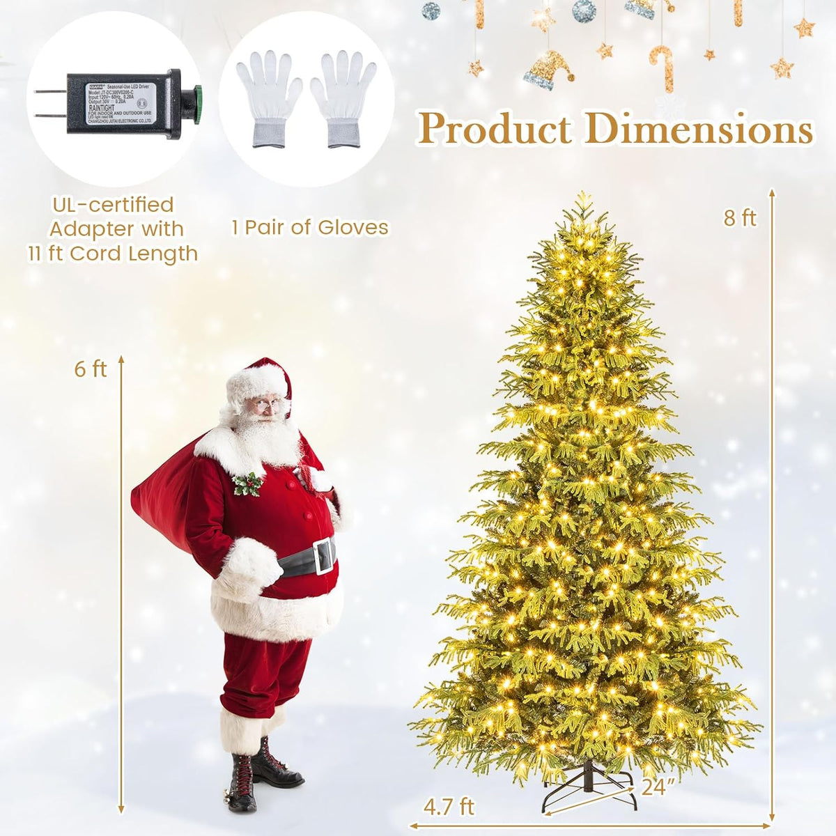 Goflame Pre-Lit Artificial Christmas Tree with PVC & Soft TPE Branch Tips & Foldable Metal Stand