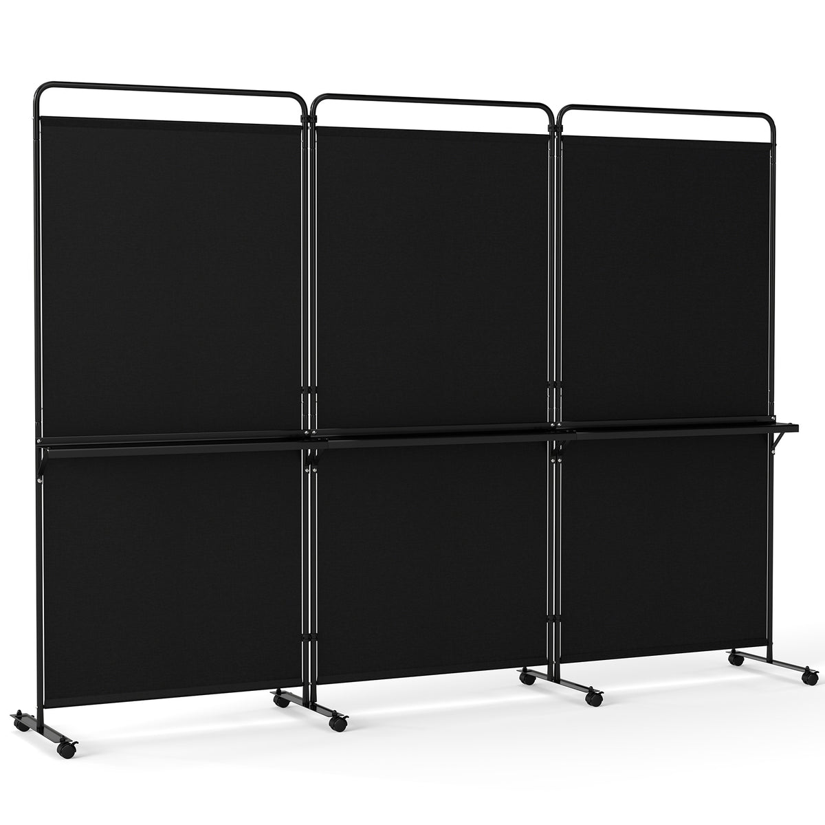 3 Panel Room Divider with Storage Shelves, 6FT Folding Privacy Screen with Lockable Wheels