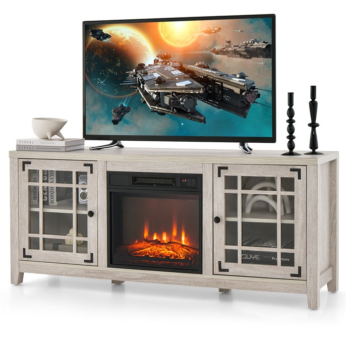 58" Fireplace TV Stand for TVs up to 65 Inches, Wooden TV Console with 18” Electric Fireplace Insert