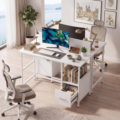 Goflame White Computer Desk, Writing Desk w/Open Shelf and Storage Drawer