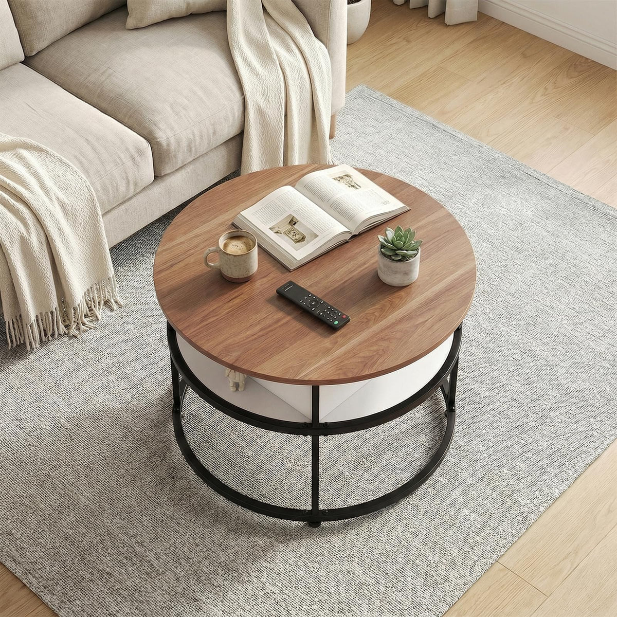 Goflame 31.5" Round Lift Top Coffee Table with Storage and Hidden Compartment
