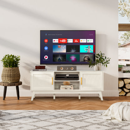 Rattan TV Stand for TVs up to 65 Inch, Modern Entertainment Center with Storage Cabinet