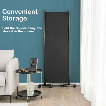 4 Panel Folding Room Divider, 6FT Rolling Privacy Screen with Lockable Wheels
