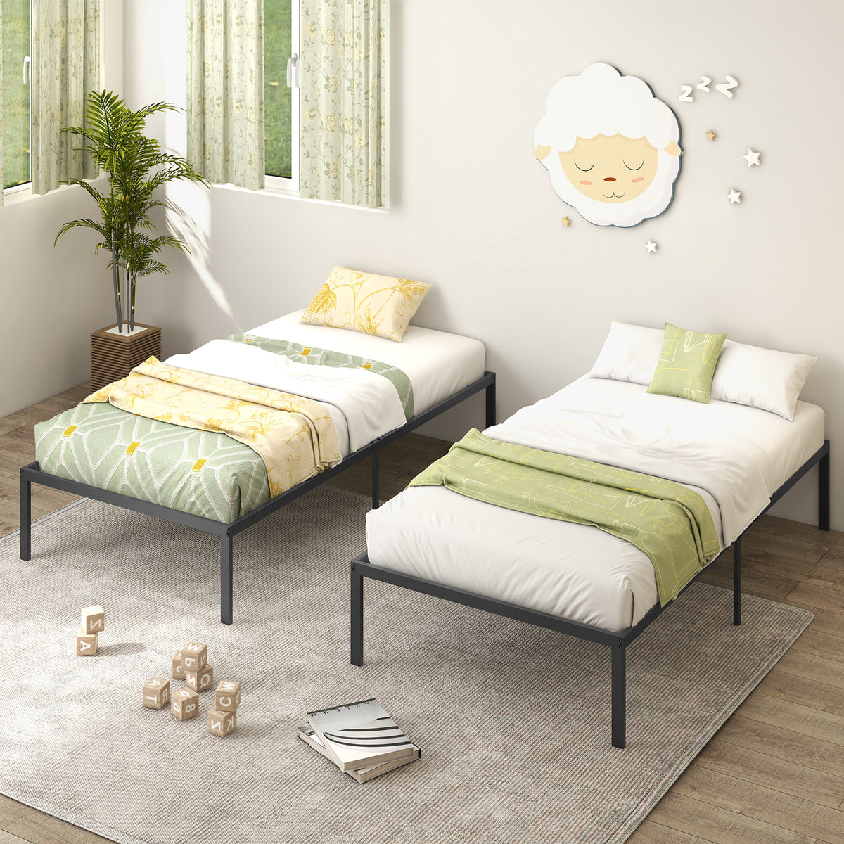 14” Twin Size Bed Frame, Metal Platform Bed Frame with Heavy Duty Steel Slat Support