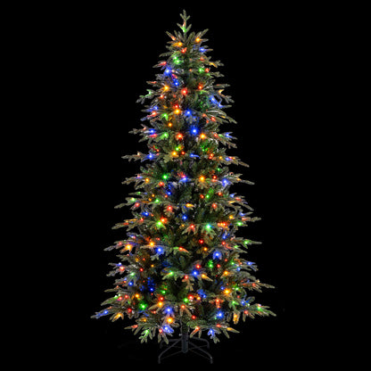 6FT/7.5FT/8FT Pre-lit Artificial Christmas Tree, Hinged Xmas Tree with 1195 Branch Tips