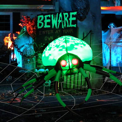 Halloween Inflatable Spider with Web, 5FT Blow Up Yard Decoration with Colorful Magic Light