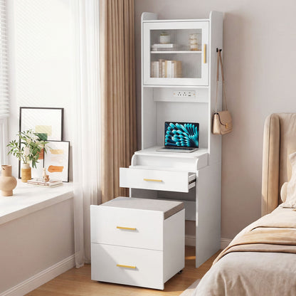 3-in-1 Vanity Desk with Flip Top Mirror, Hidden Rolling Chair, Charging Station