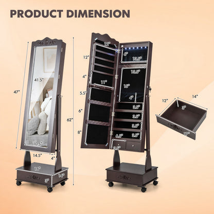 Jewelry Cabinet Armoire Freestanding, Lockable Jewelry Organizer with 3-position Adjustable Angle