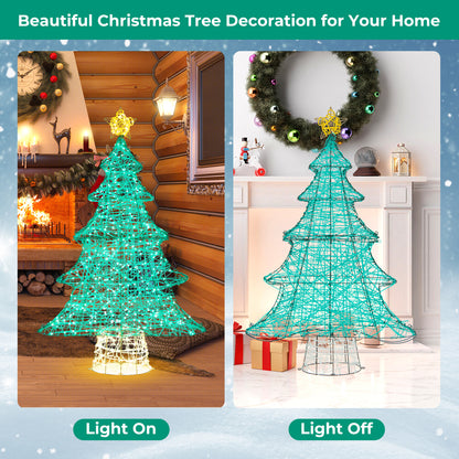 4FT Lighted Christmas Tree with Top Star, Illuminated Christmas Tree Decoration with 520 Warm White LED Lights