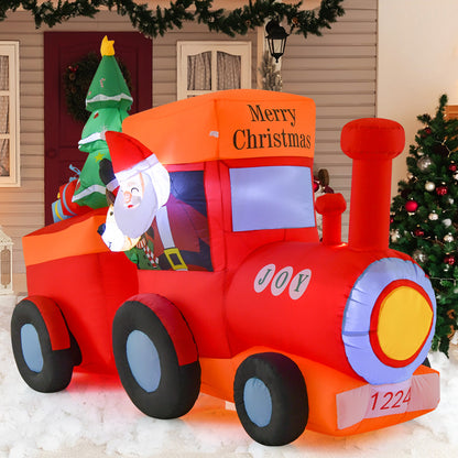 8.5FT Christmas Inflatable Train Decoration, Lighted Christmas Train with Santa Claus