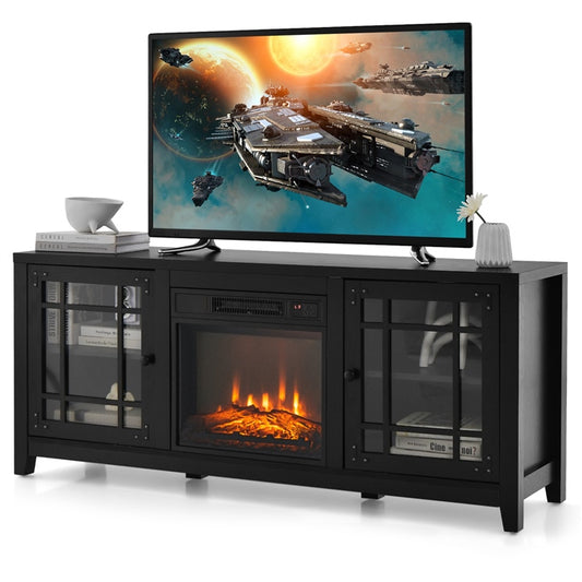 58" Fireplace TV Stand for TVs up to 65 Inches, Wooden TV Console with 18” Electric Fireplace Insert