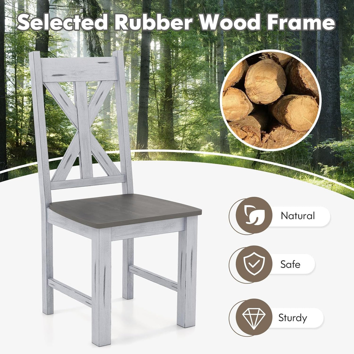 Goflame Retro Wooden Dining Chairs Set, Farmhouse Kitchen Chairs w/Rubber Wood Frame, Elegant Hollowed Backrest