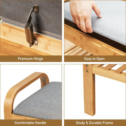 Goflame Shoe Rack Bench with Storage, Bamboo Storage Bench with Cushioned Seat, Holds Up to 330 LBS