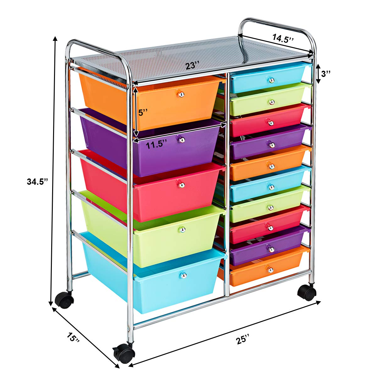 15-Drawer Organizer Cart Office School Rolling Storage Cart - Goflame