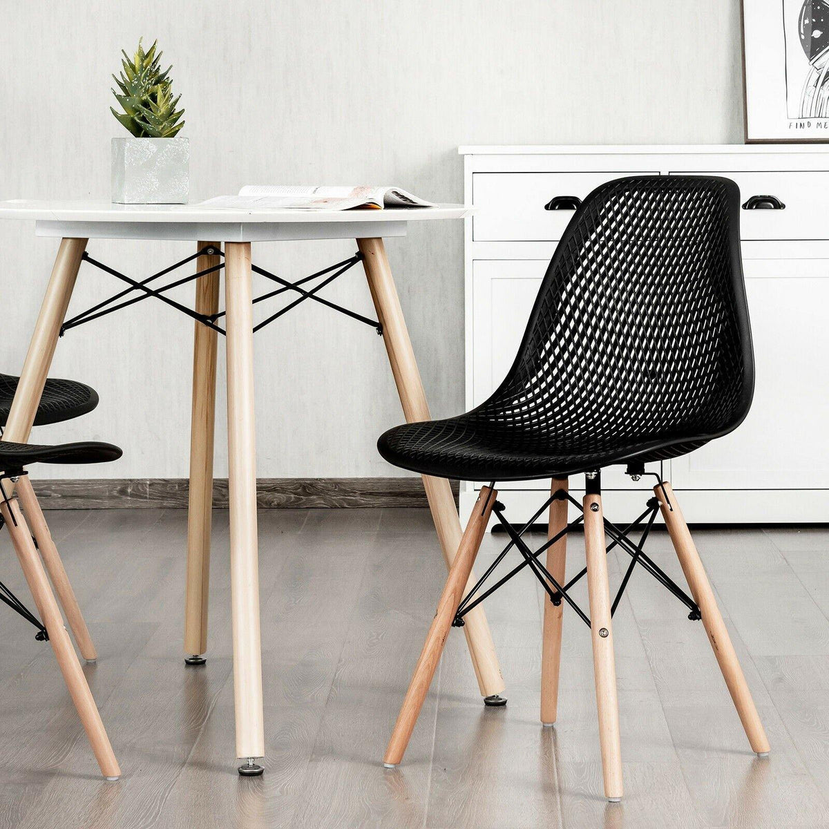 Goflame Set of 2 or 4 Modern Dining Chairs, Shell PP Lounge Side Chairs w/ Mesh Design - Goflameus