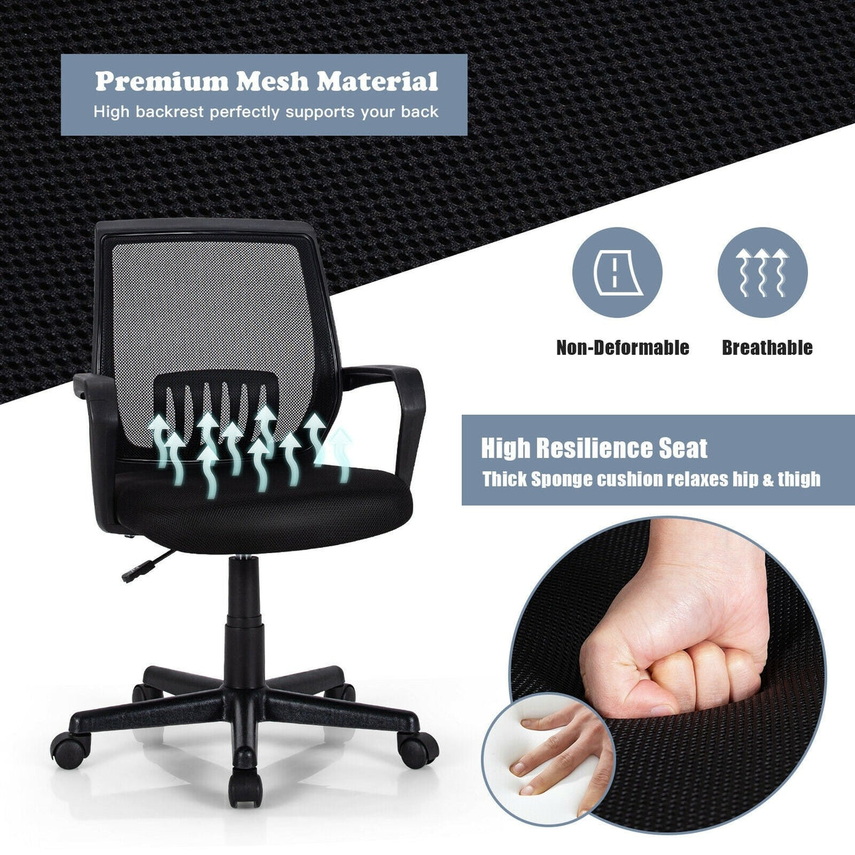 Mesh Office Chair, Mid Back Computer Desk Chair, Ergonomic Executive Chair