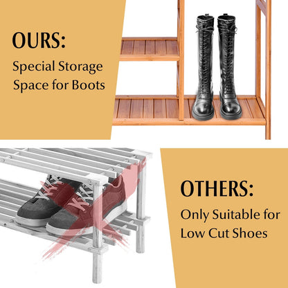 4-Tier Shoe Rack, Bamboo Shoe and Boot Rack 12-14 Pairs - Goflameus