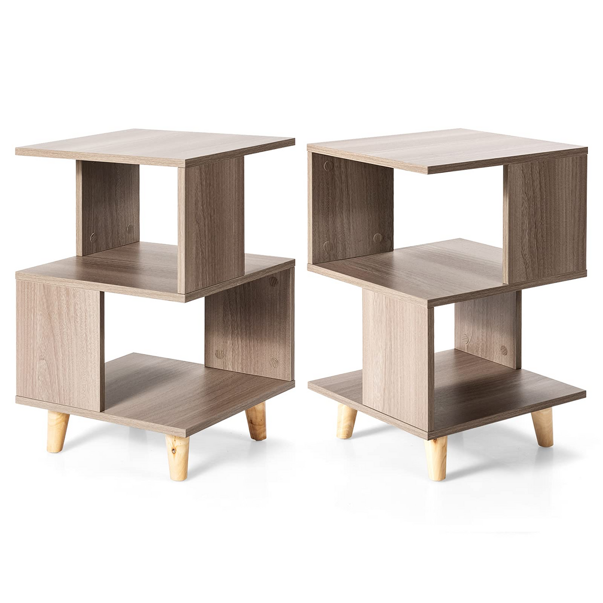 Goflame Set of 2 End Table, Wood Nightstand with Legs (Natural)