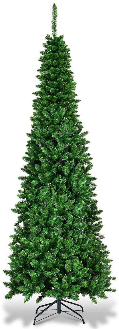 Prelit Pencil Christmas Tree, Premium Hinged Fir Tree