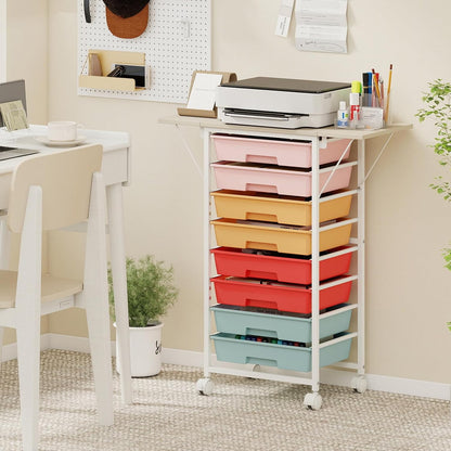 GOFLAME Rolling Storage Cart with Foldable Wooden Top