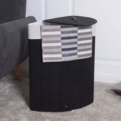 Goflame Corner Laundry Hamper with Lid, Bamboo Laundry Basket with Removable Liner and Handle