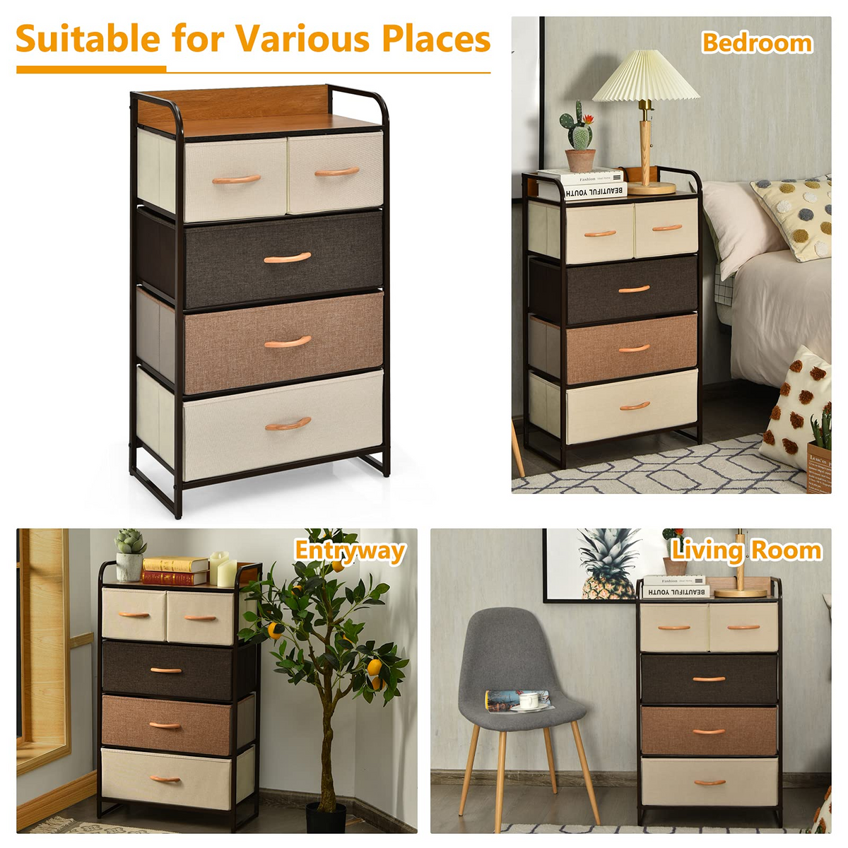 Goflame Sturdy Steel Frame & Wooden Top Vertical Organizer Unit for Closets, Bedroom Utility Dresser Chest (23 x 11.5 x 39 inch)
