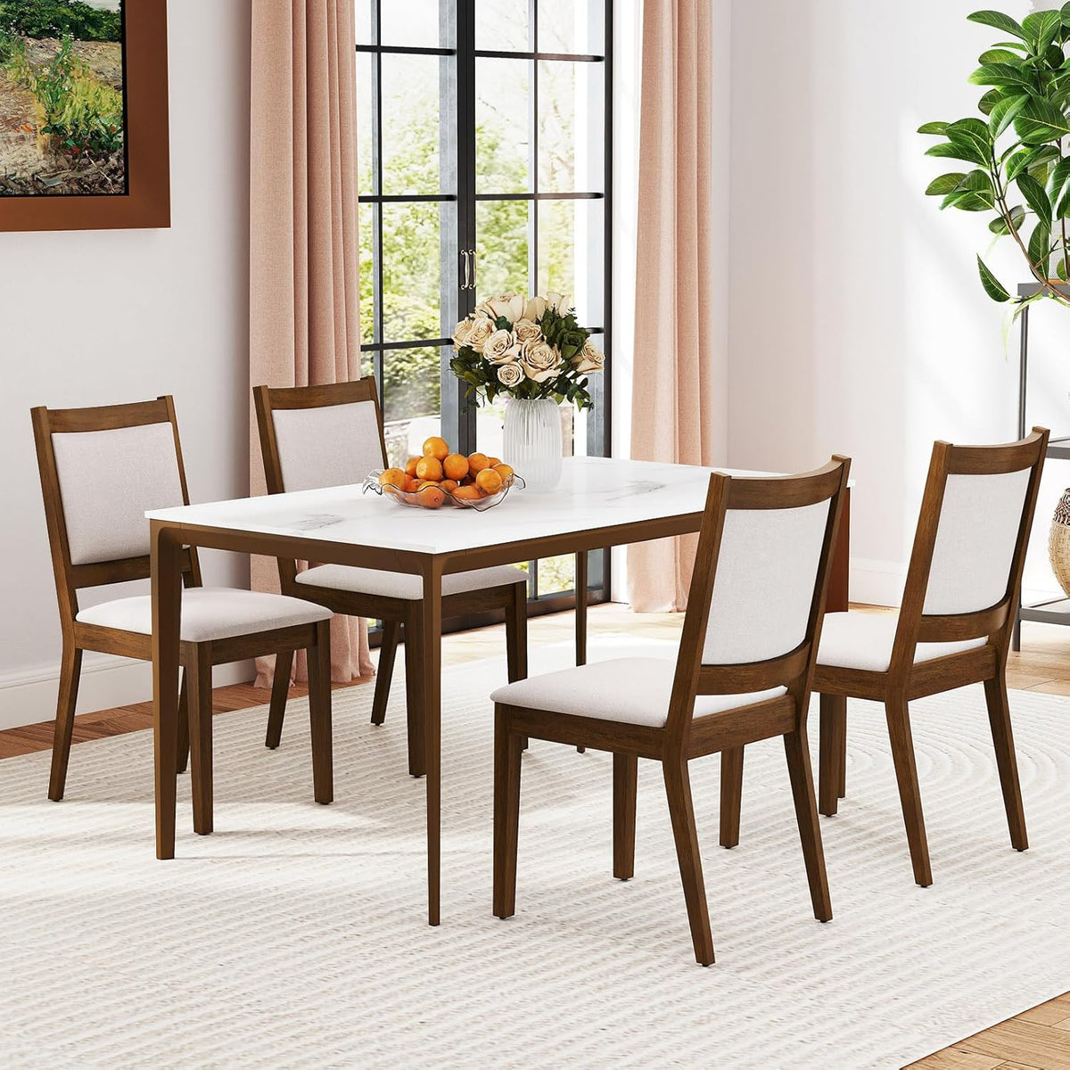 Goflame Upholstered Dining Chairs Set of 2/4, Modern Farmhouse Kitchen Chairs w/Padded Backrest & Cushioned Seat, Rubber Wood Frame