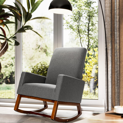 Goflame Upholstered Rocking Chair, Modern Fabric Armchair w/Wood Base