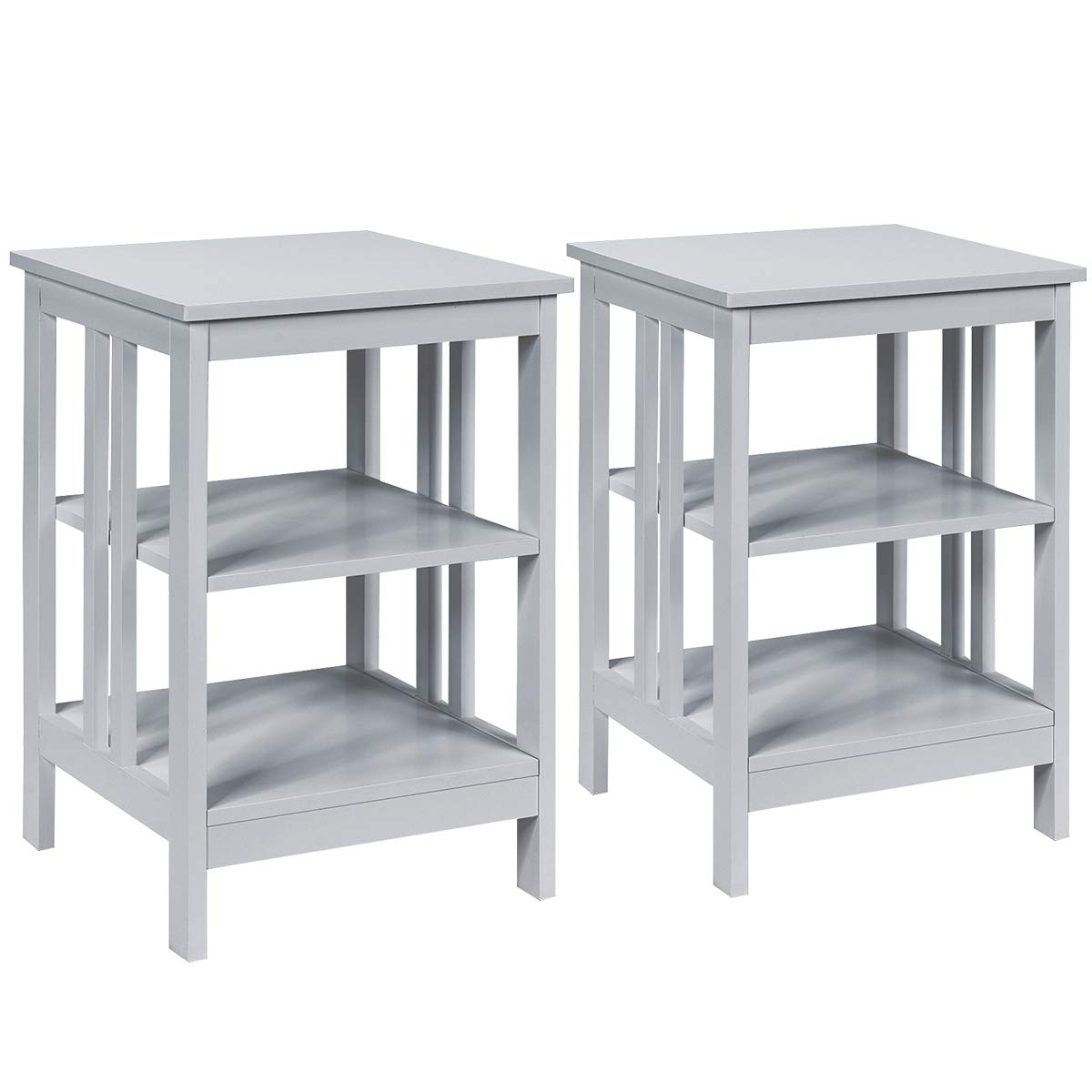 Goflame Nightstand 3-Tier Sofa Side Table W/Reinforced Bars and Stable Structure