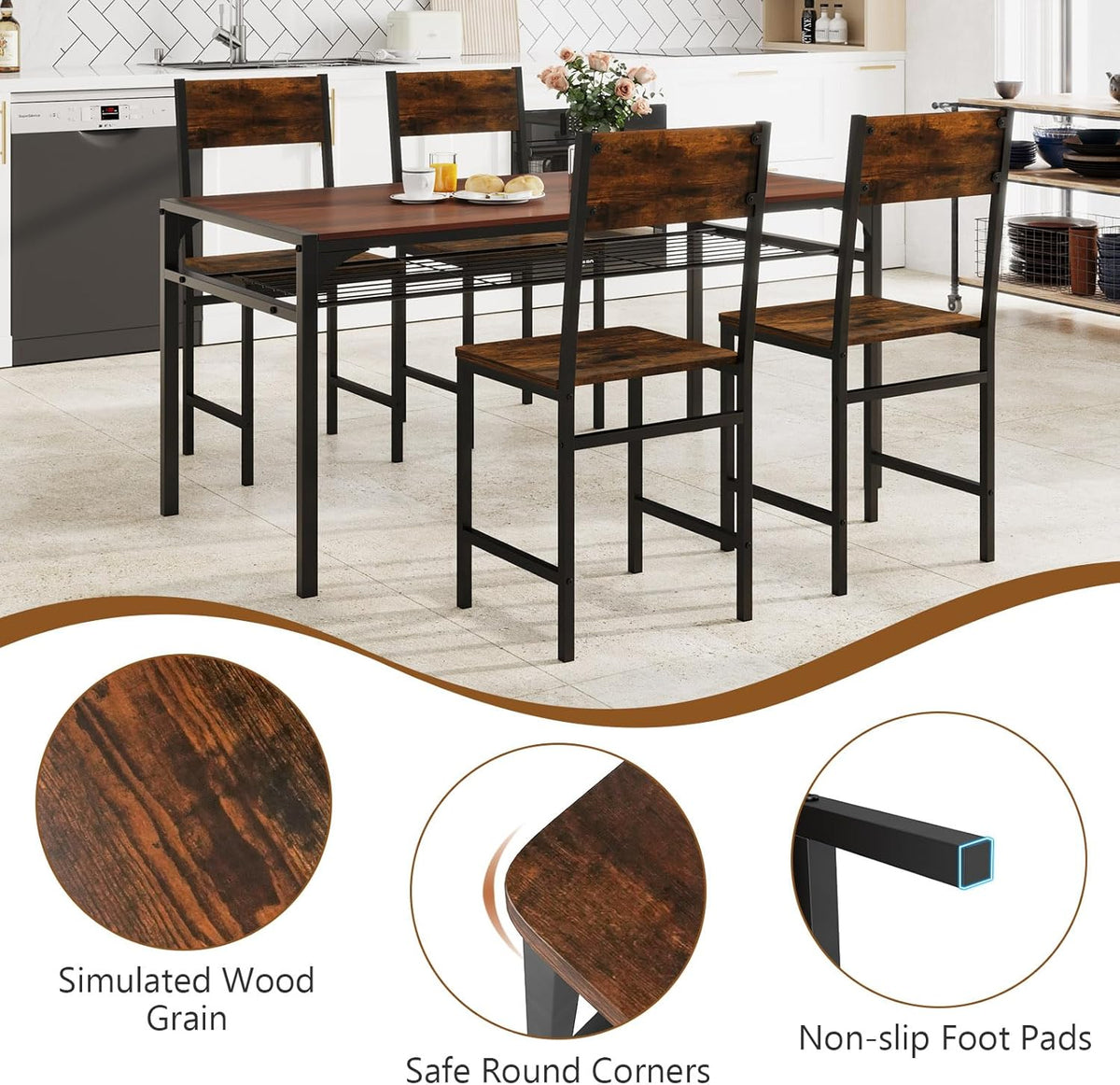 Goflame Dining Chairs Set, Industrial Kitchen Chairs with Metal Legs, Slanted Back