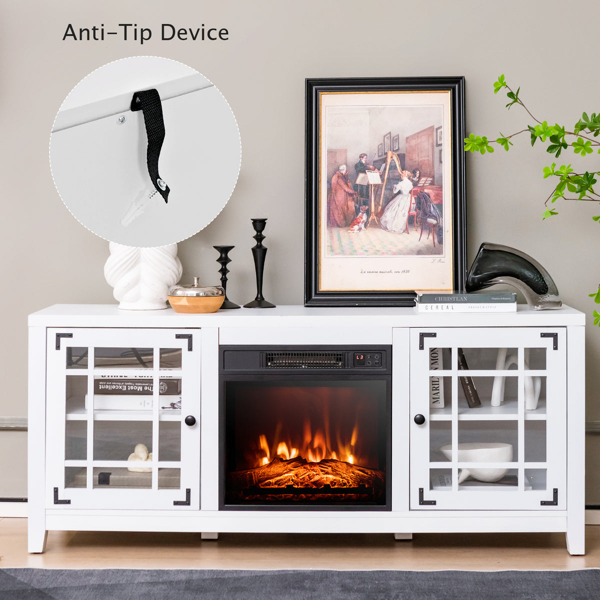 58" Fireplace TV Stand for TVs up to 65 Inches, Wooden TV Console with 18” Electric Fireplace Insert
