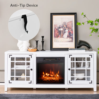 58" Fireplace TV Stand for TVs up to 65 Inches, Wooden TV Console with 18” Electric Fireplace Insert