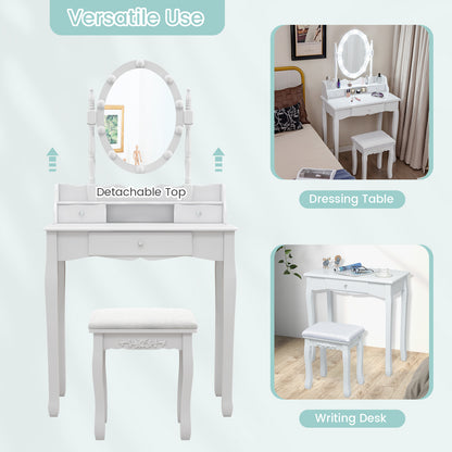 Vanity Table Set with Rotatable Mirror, Makeup Vanity Desk with 3-Color Dimmable LED Lights