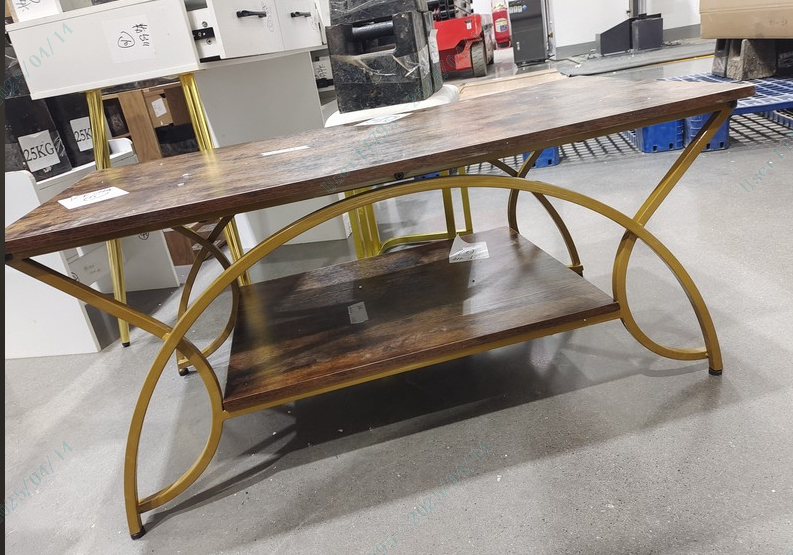 Industrial Coffee Table, 2-Tier Rectangular Center Table with Storage Shelf