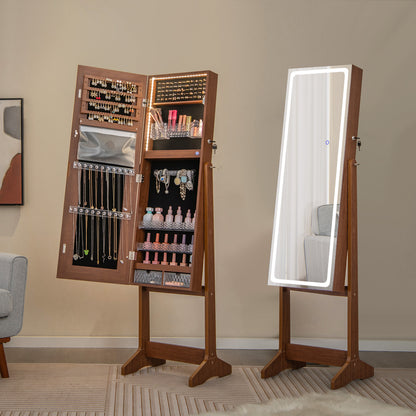 Jewelry Cabinet Armoire with Full Length Mirror, Freestanding Jewelry Cabinet with 3-Color LED Lights