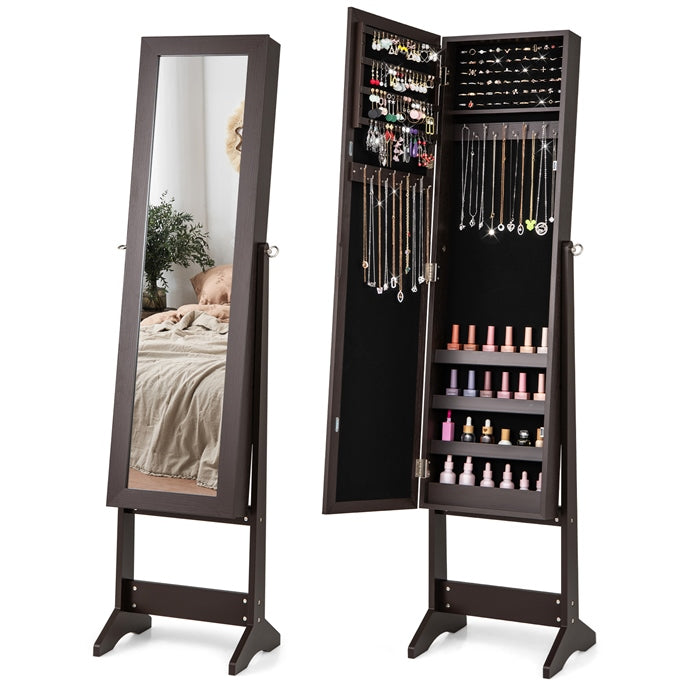 Jewelry Cabinet, Jewelry Organizer with Full Length Mirror Door, Standing Makeup Mirror