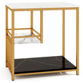 Faux Marble End Table, 3-Tier Sofa Side Table with Storage Shelves, Golden Polished Steel Frame